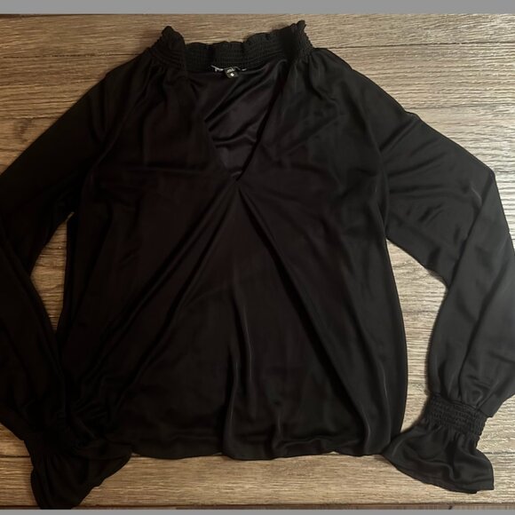 Express Black Smocked Neck Ruched Long Sleeve Blouse | Size M - Picture 1 of 13